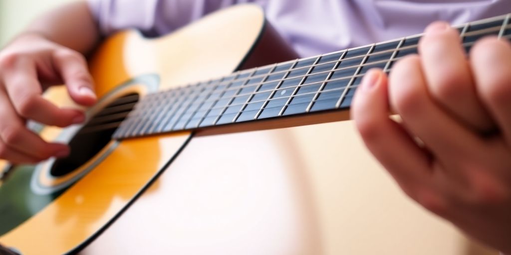 Pessoa tocando violão com dedicação e paixão